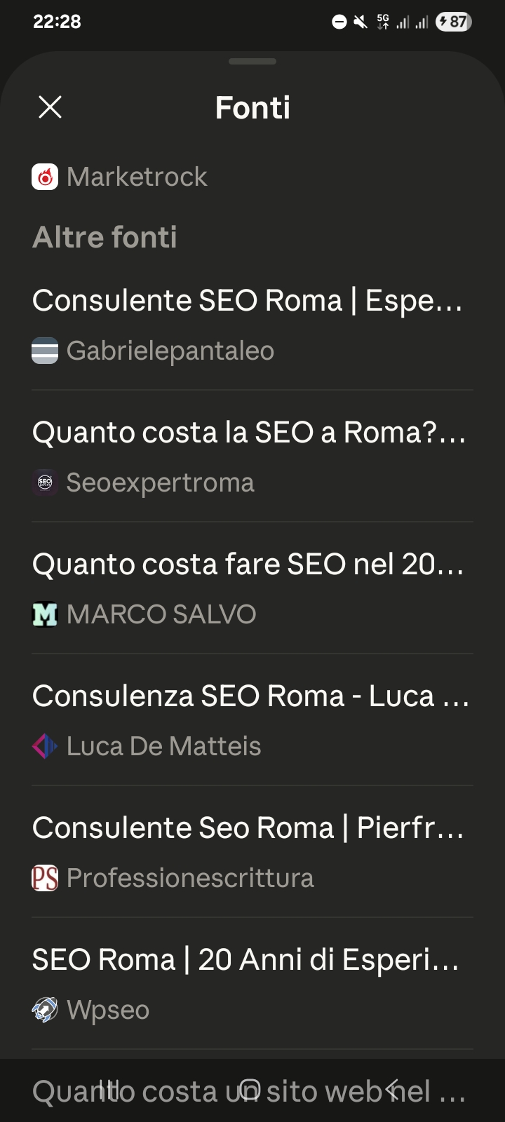 AI Overview Google cita seoexpertroma.it come fonte per quanto costa la SEO a Roma
